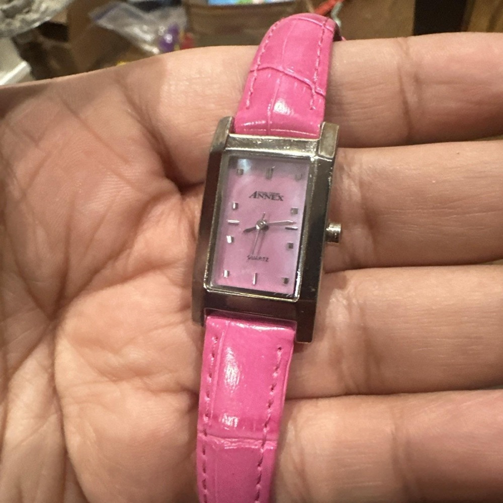 Working ANNEX 19mm MOP Rectangle Pink Leather‎ Quartz Women's Watch New Battery